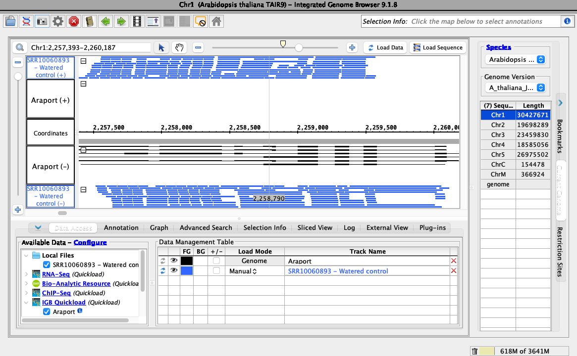 Example image showing data loaded from BioViz Connect in IGB